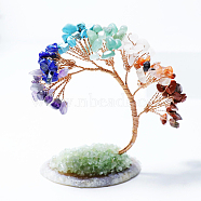 Random Gradient Color Gemstone Tree of Life Feng Shui Ornaments, Home Display Decorations, with Random Agate Slice Base, 95x50x90mm(TREE-PW0001-15A)