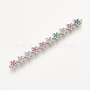 Brass Micro Pave Cubic Zirconia Links, Star, Colorful, Platinum, 56x6.5x3.5mm, Hole: 1mm(ZIRC-S061-16P)
