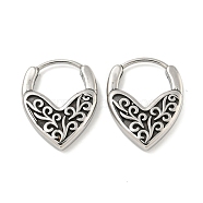 316 Surgical Stainless Steel Hoop Earrings, Heart, Antique Silver, 18.5x14.5mm(EJEW-D096-07D-AS)