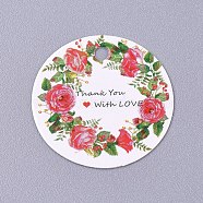 Paper Hanging Tags, for Wedding Favors, Birthday or Special Event, Flat Round, Flower Pattern, Colorful, 30x0.2mm, Hole: 3mm(CDIS-E009-01A-01)