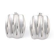 304 Stainless Steel Stud Earrings, Curved Rectangle, Stainless Steel Color, 18.5x15.5mm(EJEW-P258-19P)