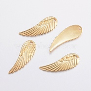 304 Stainless Steel Pendants, Wing, Golden, 31x11x1.5mm, Hole: 1.2mm(STAS-F155-16G)