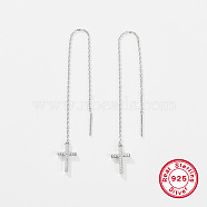 Rhodium Plated 925 Sterling Silver Micro Pave Cubic Zirconia Cross Stud Earrings, Ear Threads, Platinum, 130mm(WQ5367-1)