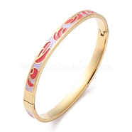 304 Stainless Steel Hinged Bangles for Women, with Enamel, Real 18K Gold Plated, Red, 1/4 inch(0.6cm), Inner Diameter: 2-3/8x2 inch(6x5cm)(BJEW-K263-04G-01)