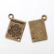 Alloy Charms, Lead Free and Cadmium Free, Passport, Antique Bronze Color, about 16mm long, 12mm wide, 1.5mm thick, hole: 2mm(X-EA11005Y-AB)