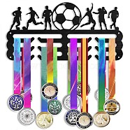 Fashion Wood Medal Hanger Holder, 3 Line Display Wall Rack, with Screws & Anchor Plug, Black, Football, 150x300x7mm(ODIS-WH0072-005)