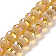 Electroplate Glass Beads Strands, AB Color Plated, Frosted and Faceted(96 Facets), Round, Goldenrod, 9.5~10x9~9.5mm, Hole: 1.8mm, about 69~70pcs/strand, 24.57''(62.4~63.1cm)(EGLA-Z001-03A-AB07)