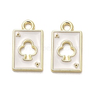 Light Gold Plated Alloy Enamel Pendants, Rectangle with Clubs Pattern, White, 18.5x10.5x1mm, Hole: 2mm(ENAM-R145-07G-01)