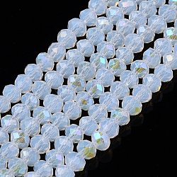 Electroplate Glass Beads Strands, Imitation Jade Beads, Half Plated, Rainbow Plated, Faceted, Rondelle, Clear, 2.9~3.3x2mm, Hole: 0.8mm, about 148~150pcs/strand, 39.5~40cm(EGLA-A044-J2mm-L06)