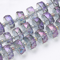 Electroplat Glass Beads Strands, Rainbow Plated, Faceted, Rondelle, Plum, 8x5mm, Hole: 1.2mm, about 80pcs/strand, 22.83 inch(X-EGLA-Q092-8mm-D07)