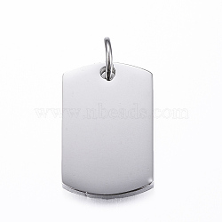 Tarnish Resistant 304 Stainless Steel Pendants, Rectangle, Tag Pendants, Stainless Steel Color, 31.5x21x3.5mm, Hole: 7mm(STAS-P165-01P)