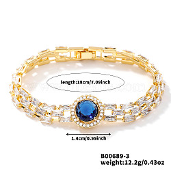 Minimalist Brass Rhinestone Chain Bracelets for Women, Blue, 7-1/8 inch(18cm)(OD4455-3)