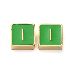 304 Stainless Steel Enamel Beads, Real 14K Gold Plated, Square with Letter, Letter I, 8x8x4mm, Hole: 2mm(STAS-L022-293G-I)