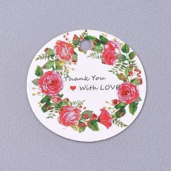 Paper Hanging Tags, for Wedding Favors, Birthday or Special Event, Flat Round, Flower Pattern, Colorful, 30x0.2mm, Hole: 3mm(CDIS-E009-01A-01)