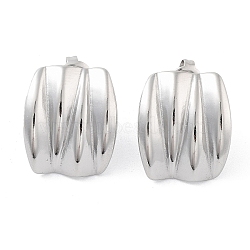 Non-Tarnish 304 Stainless Steel Stud Earrings, Curved Rectangle, Stainless Steel Color, 18.5x15.5mm(EJEW-P258-19P)