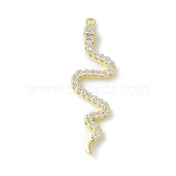 Brass Micro Pave Clear Cubic Zirconia Pendants, Snake Charms, Real 14K Gold Filled, 36x10x3mm, Hole: 1.2mm(KK-S505-03G-03)