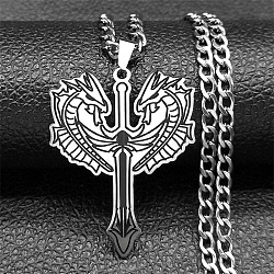 304 Stainless Steel Double Dragon Cross Sword Pendant Twisted Chain Necklaces for Men, Antique Silver, 23.50 inch(59.7cm)(NJEW-S440-02AS)