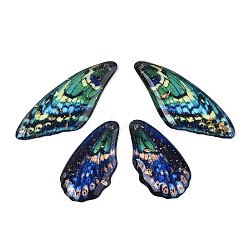 Epoxy Resin Pendants, Butterfly Wing, with Gold Foil & Glitter Powder, Sea Green, 37.5x15x2.5~3mm, Hole: 1.2mm(X-RESI-N045-02A)