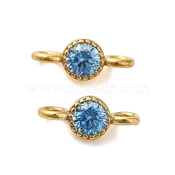 925 Sterling Silver Pave Cubic Zirconia Connector Charms, Half Round Links with 925 Stamp, Real 18K Gold Plated, Dodger Blue, 8.5x3.5x2.5mm, Hole: 1.5mm(STER-Z007-01G-01)