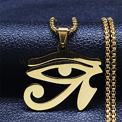 304 Stainless Steel Eye of Ra Pendant Necklaces for Women, Golden, 23.43 inch(59.5cm)(NJEW-S440-12G)