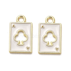 Light Gold Plated Alloy Enamel Pendants, Rectangle with Clubs Pattern, White, 18.5x10.5x1mm, Hole: 2mm(ENAM-R145-07G-01)