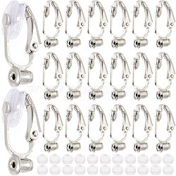 36Pcs Brass Clip-on Earring Converters Findings, with 36Pcs Comfort Silicone Clip on Earring Pads, Platinum, 19x6x9mm, Hole: 1mm(KK-SP0001-10P)