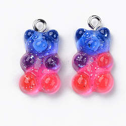 Transparent Resin Pendants, with Glitter Powder and Platinum Tone Iron Loop, Bear, Cerise, 21x11x7mm, Hole: 1.8mm(X-RESI-R429-31B)