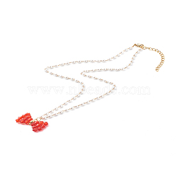 Bowknot Transparent Acrylic Pendant Necklaces, with Brass Beaded Chain, Golden, Red, 15.79 inch(40.1cm)(X1-NJEW-TA00002)