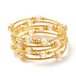 Bling Glass Beaded Wrap Bracelet, Layered Wrap Bracelet for Women, Golden, Clear, Inner Diameter: 2-1/8 inch(5.45cm)(BJEW-JB07746-04)