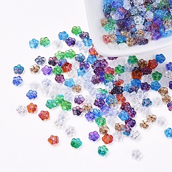 Czech Glass Beads, Transparent/Electroplated/Gold Inlay Color/Dyed, Flower, Mixed Color, 5.5x2.5mm, Hole: 0.8mm, about 357~363pcs/bag(GLAA-G070-02)