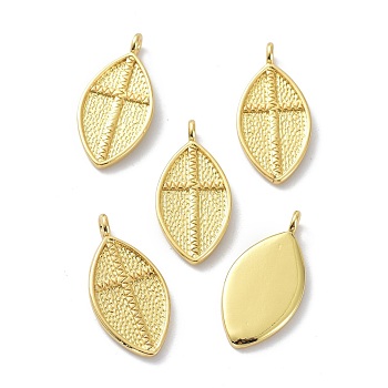 Eco-Friendly Brass Pendants, Long-Lasting Plated, Oval with Cross, Real 18K Gold Plated, 21x10.5x2~3.5mm, Hole: 1.5mm