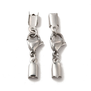 304 Stainless Steel Lobster Claw Clasps with Cord Ends, Stainless Steel Color, 32mm, Inner Diameter: 3.5mm