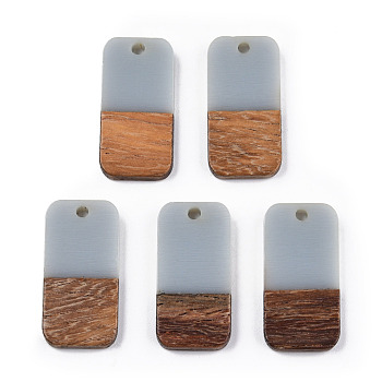 Resin & Walnut Wood Pendants, Rectangle, Light Grey, 26.5x13x3~4mm, Hole: 1.8mm
