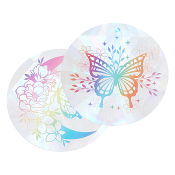 2Pcs 2 Styles PET Rainbow Window Clings Stickers, Non Adhesive Prism Sun Catchers Indoor Window Stickers for Bird Strikes, Round, 135x0.1mm, 1pc/style