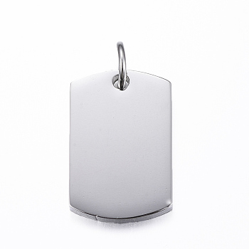 304 Stainless Steel Pendants, Rectangle, Tag Pendants, Stainless Steel Color, 31.5x21x3.5mm, Hole: 7mm