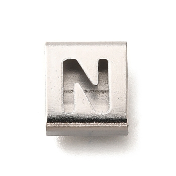 Letter Style 304 Stainless Steel Square Slide Charms, Letter N, 9x8x4mm, Hole: 3.5x8.5mm