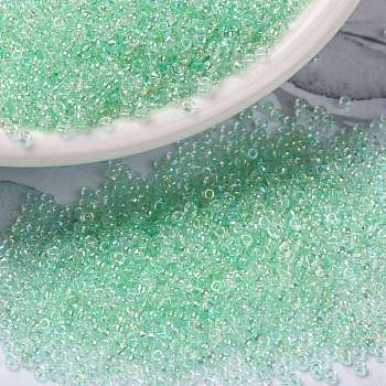 MIYUKI Round Rocailles Beads, Japanese Seed Beads, (RR271) Light Mint Green Lined Crystal AB, 15/0, 1.5mm, Hole: 0.7mm, about 27777pcs/50g