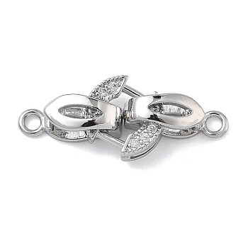 Ring Brass Micro Pave Clear Cubic Zirconia Fold Over Clasps, Cadmium Free & Lead Free, Long-Lasting Plated, Rack Plating, Platinum, 27mm