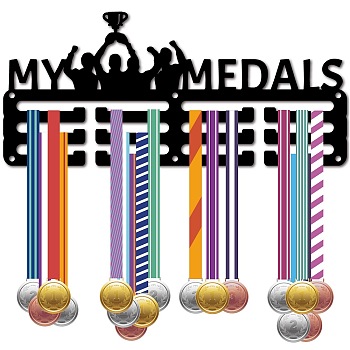 Sports Theme Iron Medal Hanger Holder Display Wall Rack, 3-Line, with Screws, Artistic Swimming, Trophy, 130x290mm, Hole: 5mm