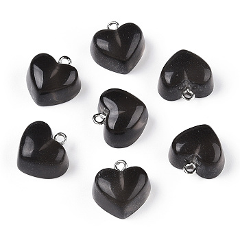 Transparent Resin Pendants, with Platinum Tone Iron Loop, Heart, Black, 16.5x17x9.5mm, Hole: 1.8mm