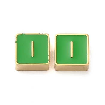 304 Stainless Steel Enamel Beads, Real 14K Gold Plated, Square with Letter, Letter I, 8x8x4mm, Hole: 2mm