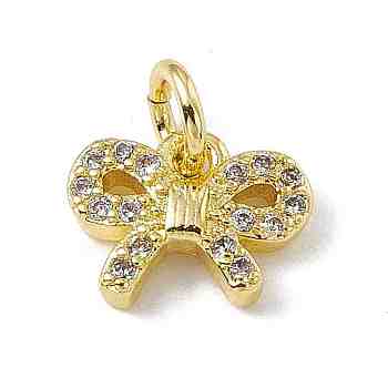 Brass Micro Pave Clear Cubic Zirconia Butterfly Charms, with Open Jump Rings, Real 18K Gold Plated, 7.5x9x2.5mm, Hole: 2.7mm