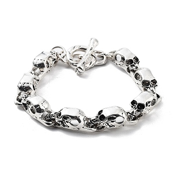 Retro Alloy Skull Link Chains Bracelets for Women Men, Antique Silver, 8-7/8 inch(22.5cm)