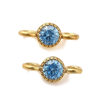 925 Sterling Silver Pave Cubic Zirconia Connector Charms, Half Round Links with 925 Stamp, Real 18K Gold Plated, Dodger Blue, 8.5x3.5x2.5mm, Hole: 1.5mm