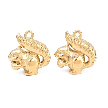 Autumn 304 Stainless Steel Pendants, Squirrel with Pine Cone Charms, Real 14K Gold Plated, 20.5x20x9mm, Hole: 2mm