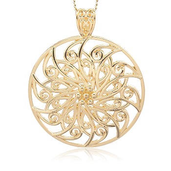 Golden Plated Alloy Big Pendants, Flat Round with Flower Pattern, 64x52x4mm, Hole: 5x10mm