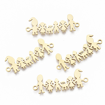 201 Stainless Steel Links connectors, Laser Cut, Family, Golden, 11x30x1mm, Hole: 1.5mm