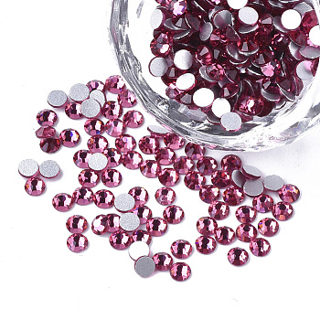 Glass Rhinestone Flat Back Cabochons, Back Plated, Faceted, Half Round, Rose, SS4, 1.5~1.6x1mm, about 1440pcs/bag