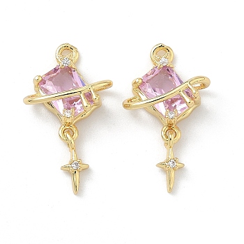 Brass Micro Pave Cubic Zirconia Pendants, Star Charms, with Glass, Long-Lasting Plated, Rack Plating, Lead Free & Cadmium Free, Real 18K Gold Plated, 20.5x12x5mm, Hole: 1.4mm