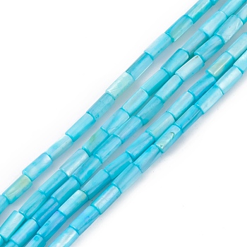 Natural Freshwater Shell Dyed Beads Strands, Column, Deep Sky Blue, 8x4mm, Hole: 0.8mm, about 46pcs/strand, 14.96''(38cm)